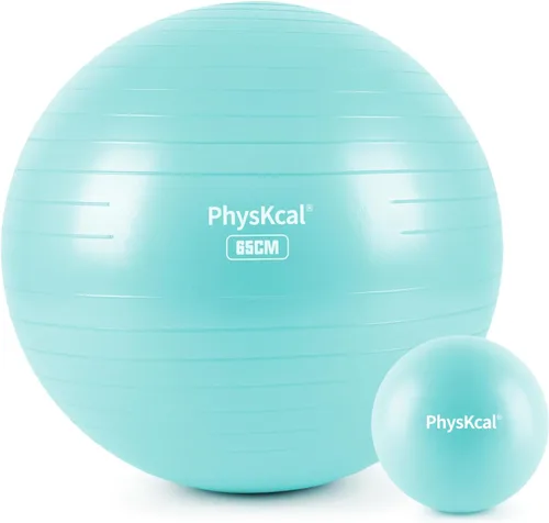Miniatura 32 de PhysKcal Pelota de yoga para ejercicio, set de pilates, pelota de fitness de 4 tamaños para entrenamiento, parto, embarazo, terapia física - Bomba