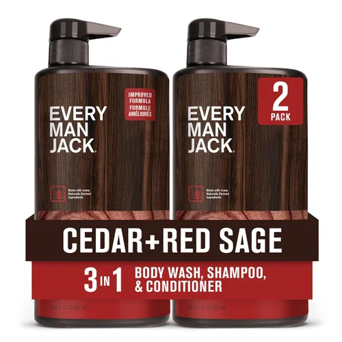 Every Man Jack Cedro + Salvia Roja Hidratante Lavado 3 en 1 para Todo Tipo de Piel y Cabello Masculino - Gel Corporal, Champú y Acondicionador con