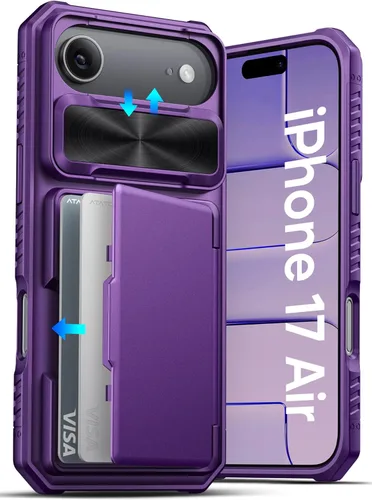 Miniatura 35 de ATATOO Funda para iPhone 17, tarjetero integrado (almacena 3-5 tarjetas) y funda para cámara deslizante y bloqueo RFID, protección de grado militar