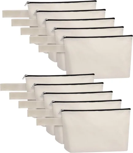Miniatura 41 de 10 bolsas de maquillaje de lona de algodón con parte inferior y correa, bolsa de cosméticos multiusos con cremallera, bolsa de aseo de viaje, bolsa