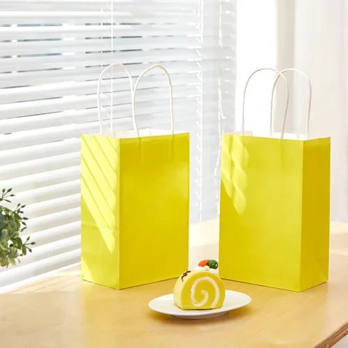 Miniatura 2 de SUNCOLOR Paquete de 24 bolsas de regalo amarillas con asas – Bolsas de 8" para regalos de fiesta, cumpleaños, Pascua y ocasiones especiales Amarillo