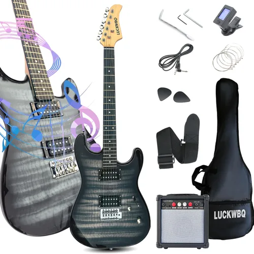 Miniatura 6 de Kit de inicio de guitarra eléctrica estilo ST de tamaño completo de 39 pulgadas con pastilla HH, amplificador portátil de 20 W, afinador, bolsa