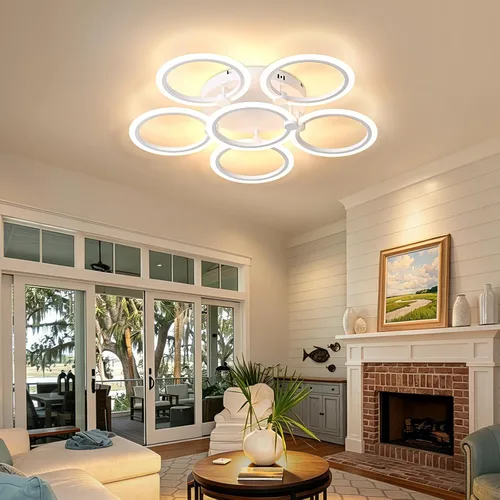 Miniatura 8 de Lámpara de techo LED, lámpara de techo moderna de 6 anillos, 77 W regulable 3000K a 6500K, luz de techo blanca con control remoto para sala