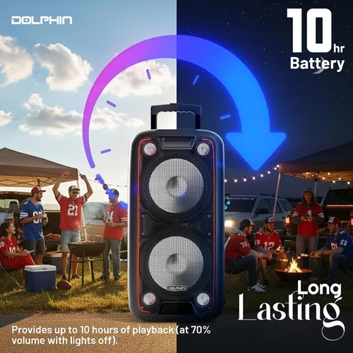 Miniatura 2 de Dolphin Altavoz Bluetooth dual de 10 pulgadas para fiestas, altavoz grande de 1000 W con 2 micrófonos inalámbricos, graves potentes, luces LED
