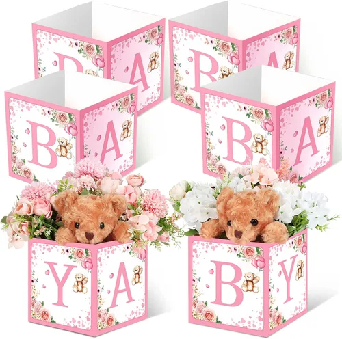 Miniatura 14 de Bucherry - 6 cajas de centro de mesa de baby shower con letras de "bebé", cajas de flores, decoración de mesas para baby shower, cumpleaños, Azul