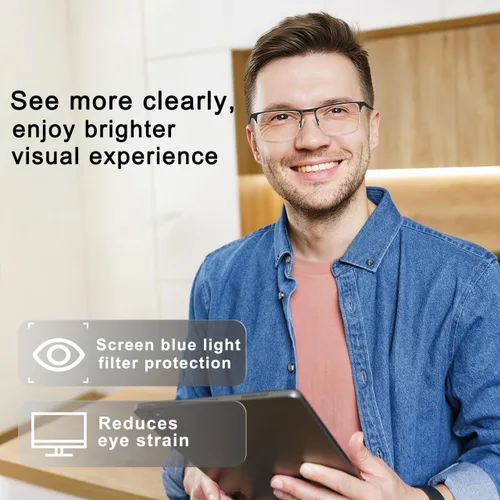 Miniatura 4 de EYECEDAR Paquete de 5 lentes de lectura de calidad para hombre, medio marco de metal, bisagras de resorte, bloqueo de luz azul, lentes para 5 Pares