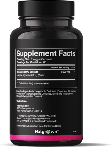 Miniatura 2 de Natgrown Vitex Chasteberry Suplemento para mujeres 1,000 mg - Apoya el equilibrio hormonal y la fertilidad - Agnus Castus Castus Castus Cápsulas