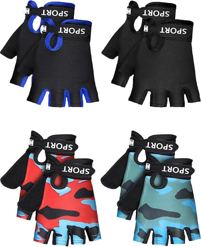 4 pares de guantes de ciclismo de medio dedo para niños, guantes deportivos antideslizantes para deportes al aire libre de verano para niños