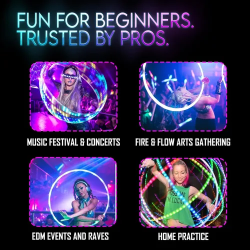 Miniatura 7 de UltraPoi UltraHoop Shuffle LED Hoop – Aro LED inteligente con cambio de color automático y más de 100 patrones de luz – Recargable, plegable