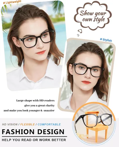 Miniatura 2 de MARE AZZURO Gafas de lectura de gran tamaño para mujer, lectores cuadrados grandes 1.0 1.25 1.5 1.75 2.0 2.25 2.5 2.75 3.0 3.5 4.0 5.0 6.0