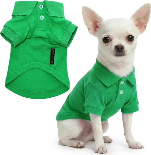 Miniatura 33 de Parisian Pet Polo para perro – Camisa de algodón transpirable en amarillo sólido – Ropa de verano tipo pullover con cuello abotonado para perros