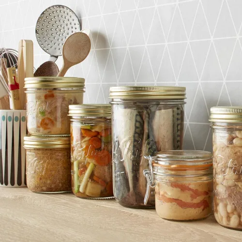 Miniatura 8 de Le Parfait Familia Wiss Terrine - Recipiente de vidrio francés de boca ancha con sistema hermético de 2 piezas tapas doradas, ideal para enlatar