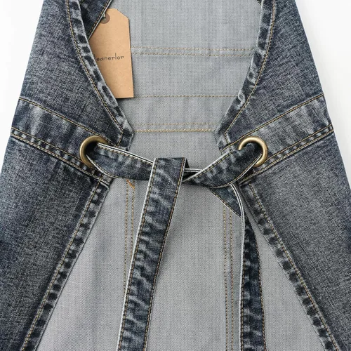 Miniatura 7 de Jeanerlor - Delantal de peluquería de trabajo estilo lavado con bolsillos para mujeres y hombres gris azulado