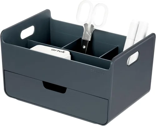 BLUE GINKGO Organizador de escritorio portátil, compacto con 3 compartimentos, almacenamiento de medio cajón, soporte para bolígrafos, organizador