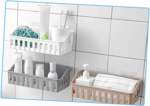 Miniatura 4 de Cabilock Estante de baño montado en la pared, cesta de almacenamiento para ducha y cocina, café claro, organizador multiusos para almacenamiento