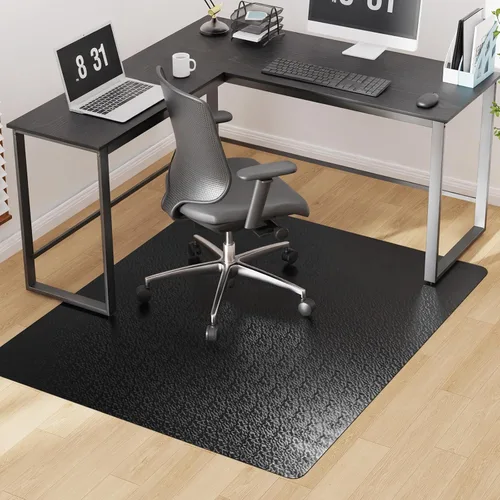 Miniatura 9 de Alfombrilla para silla de oficina para suelo de madera dura, 36"x48" Grande Alfombrilla negra de PVC para silla de escritorio de computadora