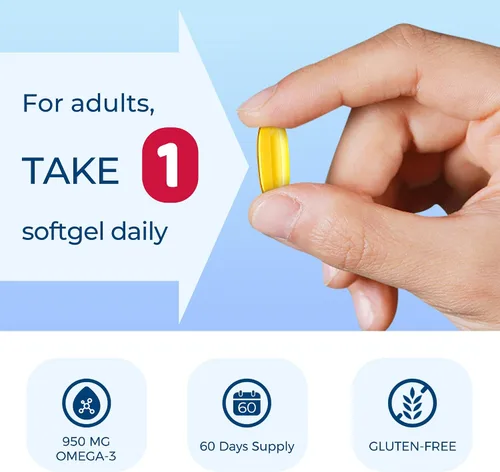 Miniatura 6 de Vitamin World Suplemento de aceite de pescado Omega 3 Triple Strength de 1360 mg, 950 mg de ácidos grasos omega-3 activos con EPA y DHA, apoya