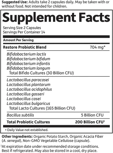 Miniatura 4 de Garden of Life Dr. Formulated Probiotics Platinum Series Restore 200 mil millones de UFC garantizados, fórmula probiótica de alta potencia, vegano