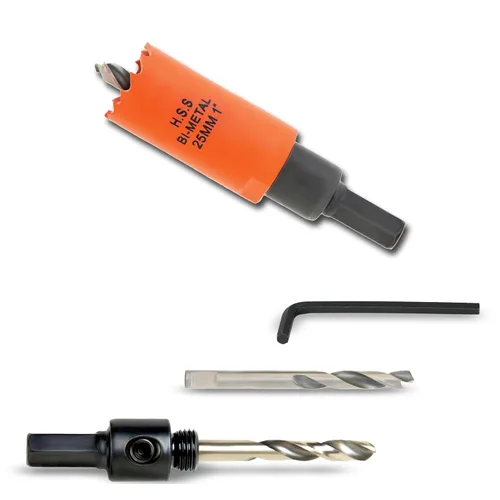 Sierra perforadora de 1 pulgada con eje para cortar metal, madera y plástico, cortador bimetálico con borde de perforación plano y uniforme, rápida