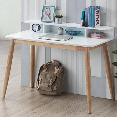 Miniatura 3 de Haugen - Escritorio contemporáneo de madera con gabinete, color gris