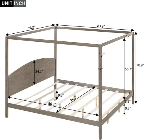 Miniatura 2 de Harper & Bright Designs Cama con dosel con cabecero, marco de madera con patas de apoyo, plataforma de tamaño King para adolescentes y adultos,