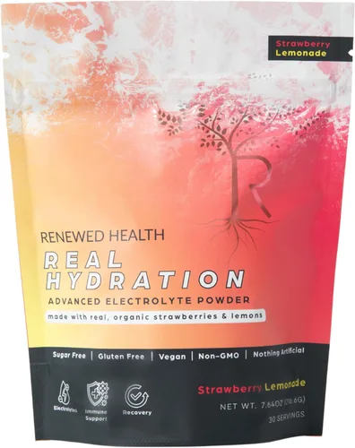 Real Hydration - Polvo de electrolitos avanzados, hecho con frutas reales orgánicas y agua de coco, sin azúcar y vegano, apoyo para la hidratación,