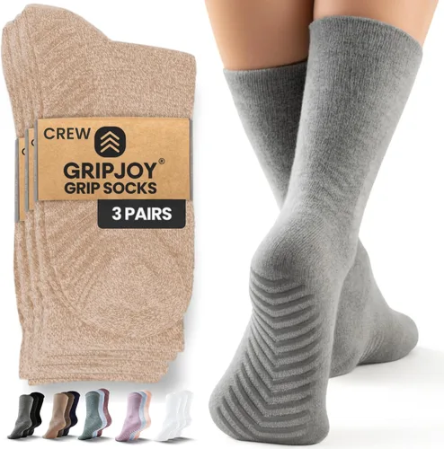 Miniatura 9 de Calcetines Gripjoy de agarre para mujer, antideslizantes, calcetines de agarre para mujer y hombre, para pilates, yoga, hospital, 3 pares, de largo