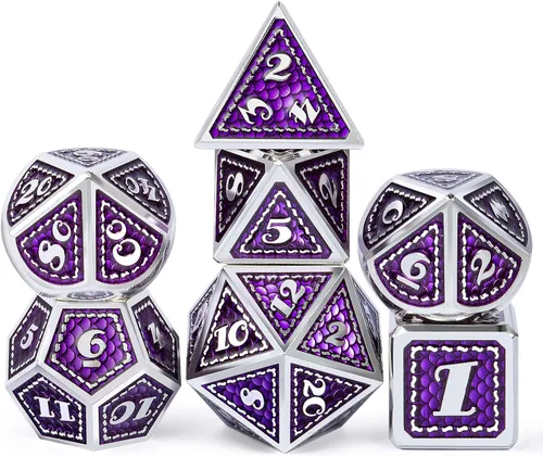 Miniatura 22 de DNDND - Juego de dados metálicos para DND con estuche de metal de regalo, 7 piezas de dados metálicos de Calabozos y Dragones para juego DND
