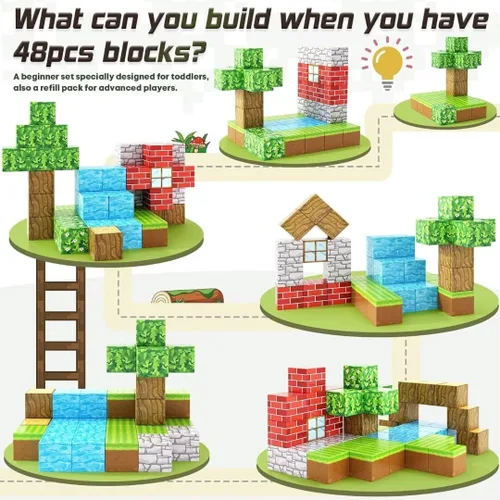 Miniatura 6 de Bloques Magnéticos - Construye Mi Mundo Magnético, Juguetes Magnéticos Artesanales para Niños y Niñas de 3-4, 4-5, 6-8 Años, Juguetes Sensoriales