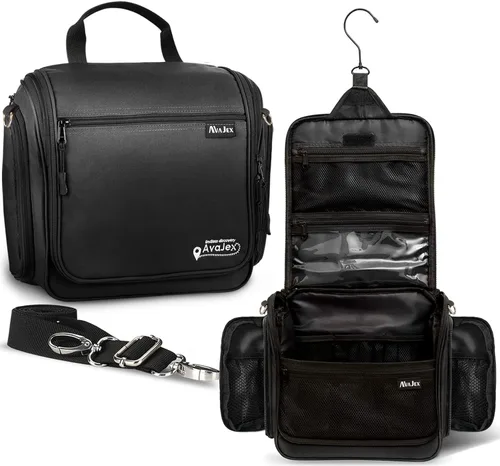Miniatura 12 de Bolsa de aseo de viaje para hombres y mujeres - Organizador grande colgante de artículos de tocador - Bolsa de higiene impermeable con gancho L Rojo