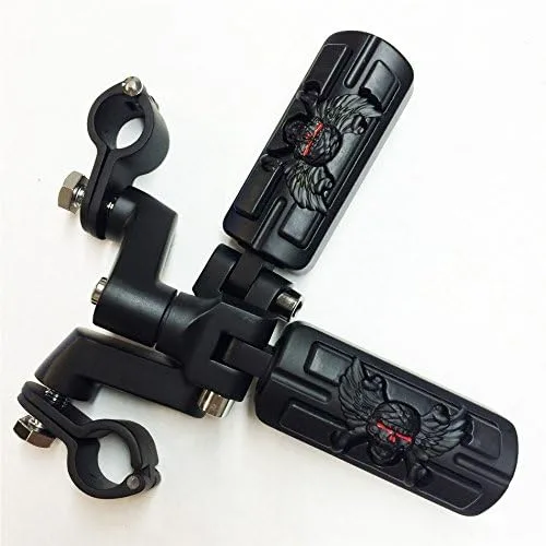 Miniatura 4 de Forma de zombi de calavera de ala de 1 1/4 "Highway Radical Stiletto 4475 Foot Pegs Abrazaderas para Harley Sportster Touring Cuerpo Negro Goma por
