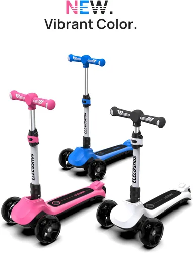 Miniatura 6 de ELECOSMOS Patinete eléctrico para niños de 4 a 9 años, scooter de 3 ruedas con luces LED grandes, plataforma intermitente ancha, altura ajustable