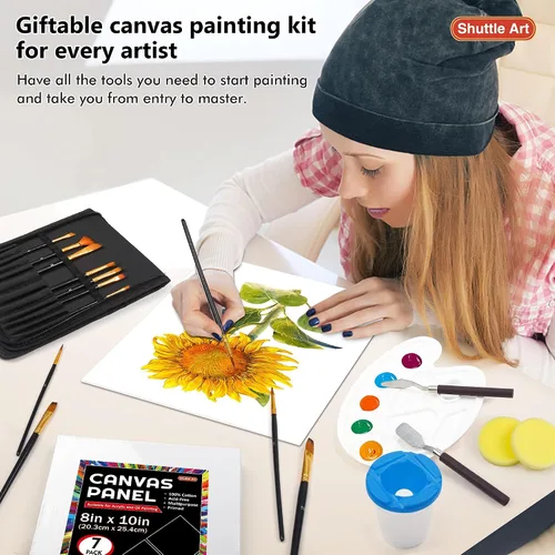 Miniatura 6 de Shuttle Art Kit de pintura en lienzo, paquete de 50, 28 lienzos de varios tamaños para pintar y 22 herramientas de arte
