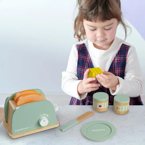 Miniatura 4 de Teamson Kids Little Chef Frankfurt - Juego de accesorios para tostadora de cocina (11 piezas), de madera, con comida y utensilios
