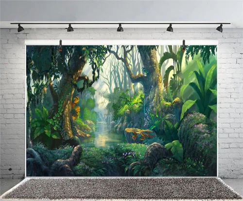 Miniatura 2 de AOFOTO Fantástico telón de fondo de selva de 5 x 3 pies para explorar bosques de verano para fotografía de aventura, fondo de fotografía