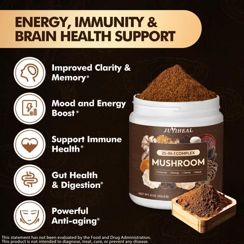 Miniatura 3 de Polvo de hongos 25 en 1, complejo de hongos de 2000 mg - Melena de león, Reishi, Shiitake, Chaga, cola de pavo, Cordyceps y más, mezcla de hongos