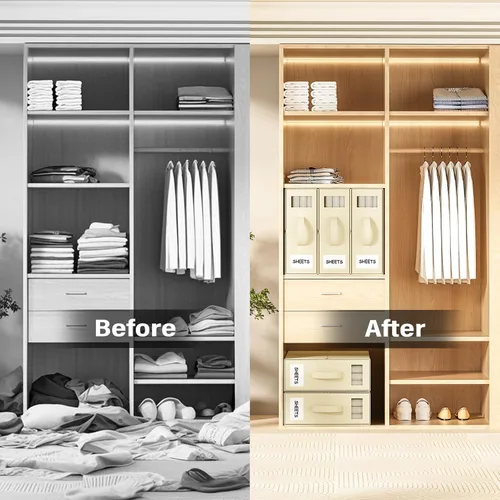 Miniatura 3 de Organizador plegable de ropa de cama, contenedores de almacenamiento de tela para sábanas, fundas de edredón y fundas de almohada, organizador