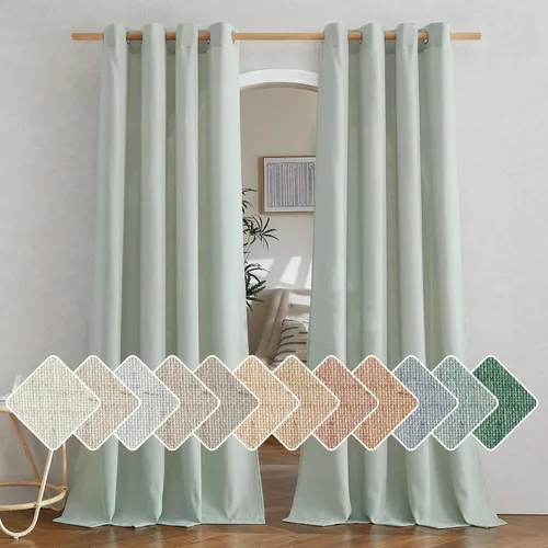 Miniatura 201 de NICETOWN Cortinas de lino natural con textura de lino para dormitorio, mezcla de lino rústica con ojales en la parte superior, semitransparentes