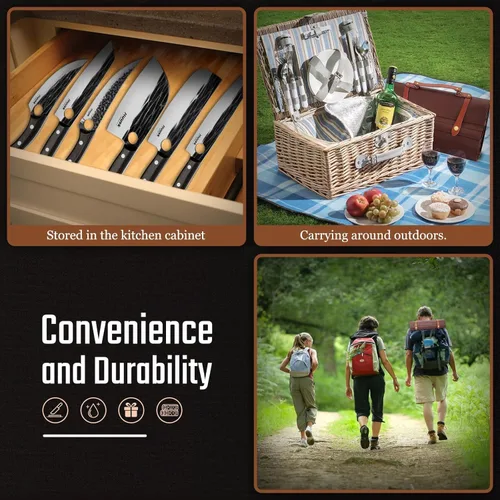 Miniatura 7 de Juego de cuchillos Huusk, juego de cuchillos de chef serbios con bolsa, juego de cuchillos de cocina japoneses, juego de cuchillos forjados a mano