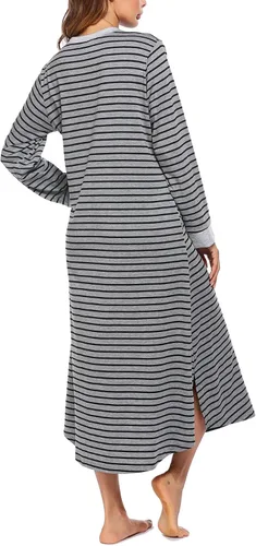 Miniatura 4 de Ekouaer Camisón largo para mujer con cuello en V, ropa de dormir de longitud completa con bolsillos