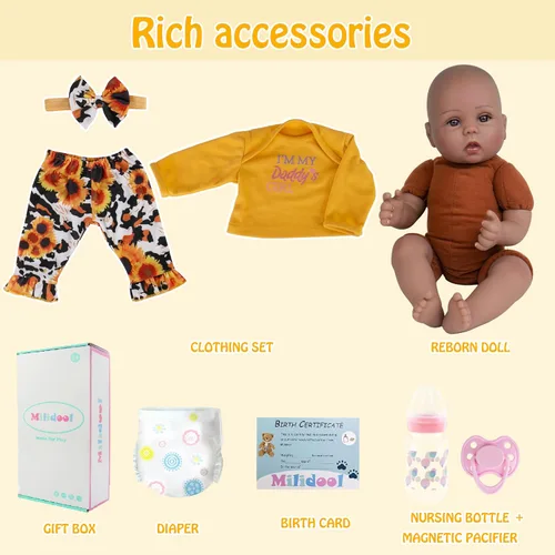 Miniatura 5 de Milidool Muñecas de bebé Reborn negras realistas de 18 pulgadas, muñeca de bebé negra recién nacida con peso real, juego de regalo para niñas a