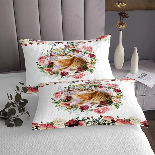 Miniatura 3 de Erosebridal Juego de colcha con diseño de gato y gatito, juego de colcha con temática de animales, juego de ropa de cama floral de flores coloridas