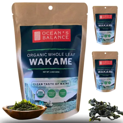 Miniatura 8 de Ocean's Balance Wakame Flakes orgánico – Algas marinas de la costa de Maine – Verduras marinas del océano Atlántico, perfectas para dieta