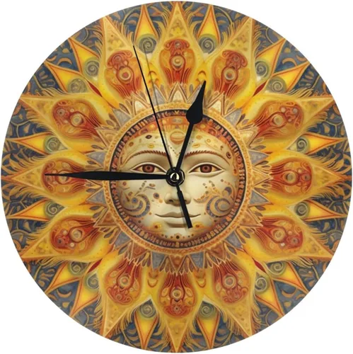 Miniatura 11 de Reloj de pared redondo de 10 pulgadas con batería de sol mexicano por flores, reloj silencioso sin tictac, estilo mexicano decorativo para sala
