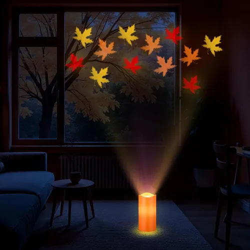 Miniatura 6 de Baquler Velas sin Llama con Proyector de Hojas de Arce Otoñales, Luces LED de Acción de Gracias, Luz Nocturna de Otoño con Control Remoto
