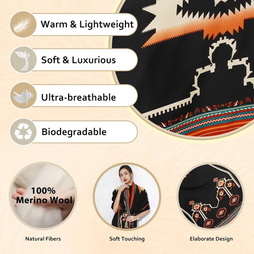 Miniatura 86 de DANA XU Manta de pashmina extragrande 100% de lana merina, bufanda de viaje, bufanda de cachemira para mujer, otoño e invierno, chal de gran