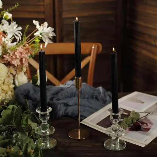 Miniatura 2 de Efavormart Paquete de 5 Velas cónicas negras premium sin aroma de 9" con mecha acanalada, velas altas de cera para cena Negro