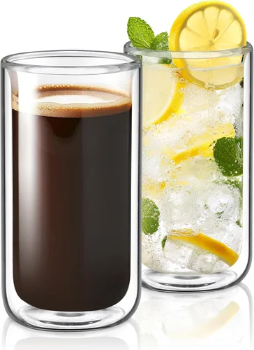 Joeyan Vasos de vidrio de doble pared para cerveza, vasos de vidrio térmicos aislados sin agujero, vasos de agua de cóctel highball de vidrio 12.2