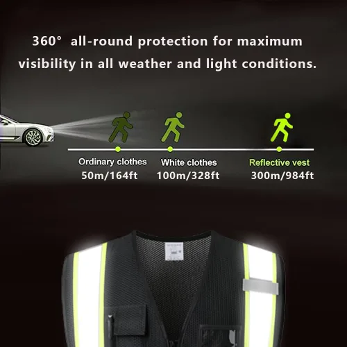Miniatura 3 de Chaleco de seguridad reflectante para hombres y mujeres, con 5 bolsillos y cremallera frontal de malla, chaleco de alta visibilidad, chaleco