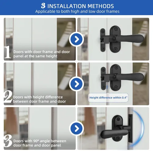 Miniatura 3 de Paquete de 2 pestillos de baño abatibles de 360 grados para puerta interior, 3 métodos de bloqueo de acero inoxidable para puerta de granero, Mate